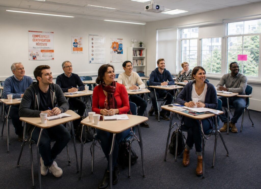 Groupe de salariés suivant une formation menant à une certification professionnelle