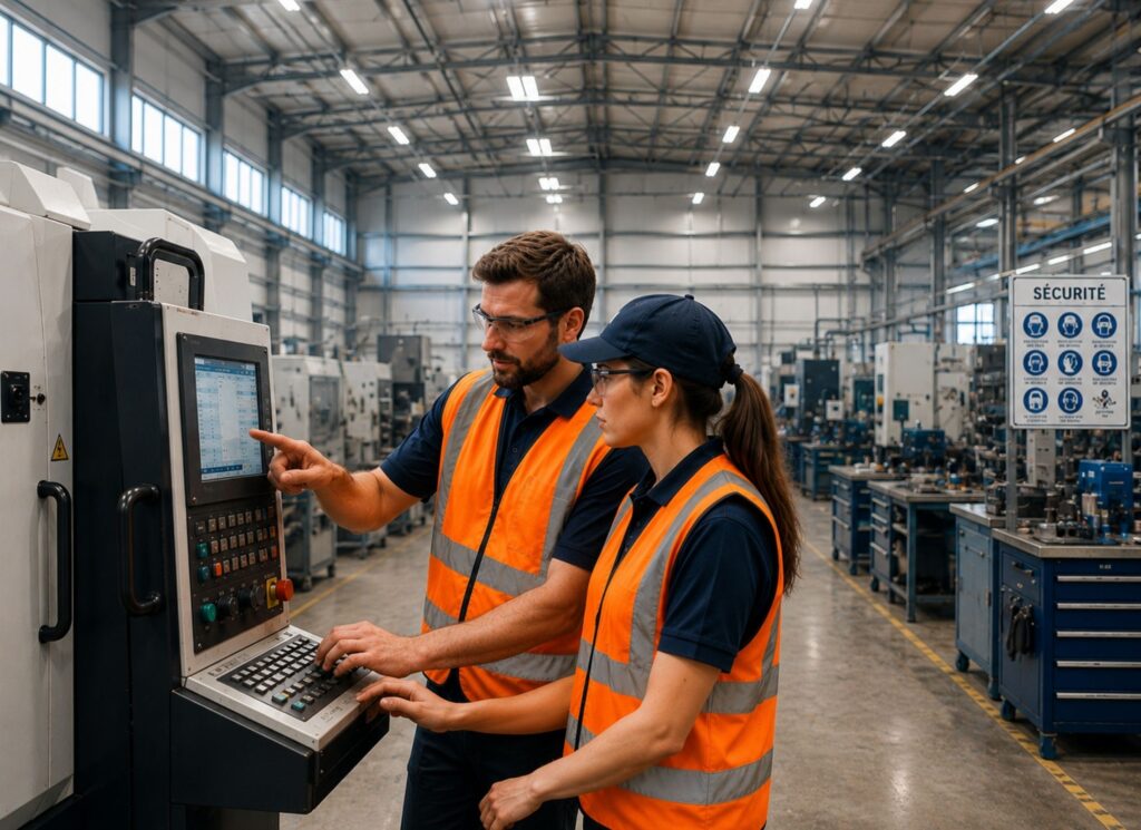 Formation d'un salarié sur machine industrielle